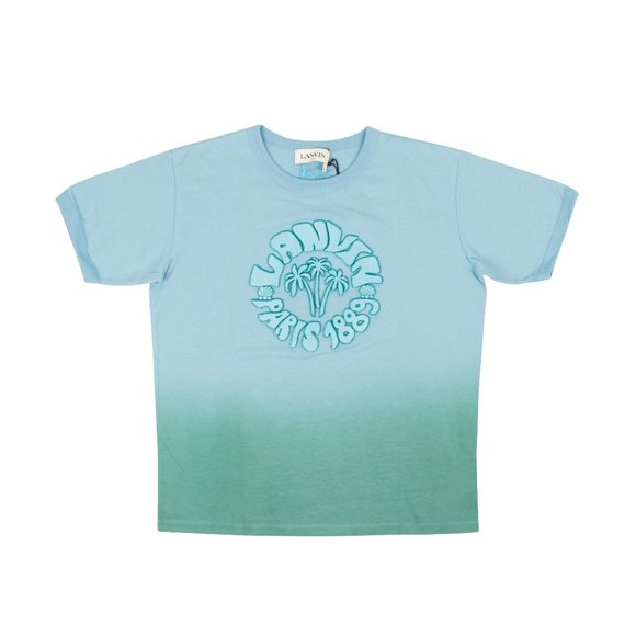 LANVIN Teal Blue Cotton Wave Graphic Short Sleeve T-Shirt Size M $650 - Picture 1 of 4